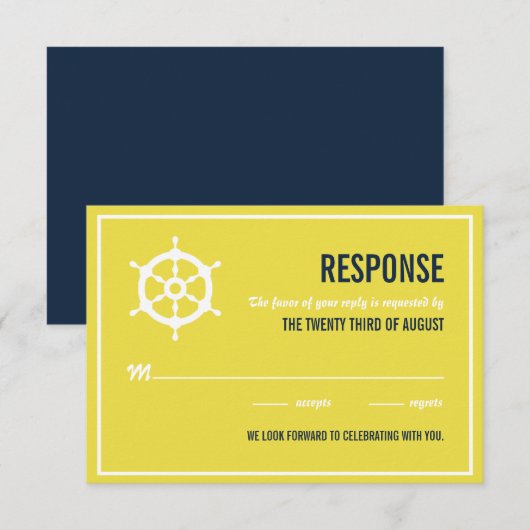 Blauw en Geel Maritiem Huwelijk RSVP Kaartje (Voorkant / Achterkant)
