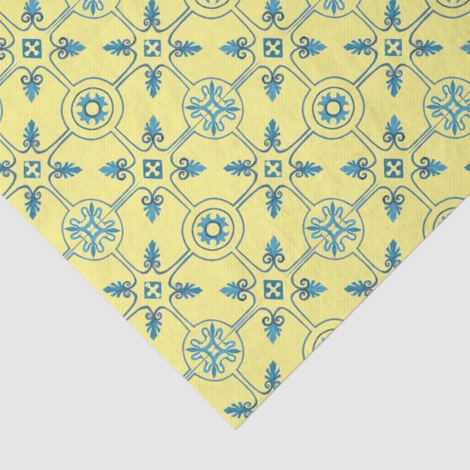 Blauw en geel Marokkaans Tile Patroon Tissuepapier (Detail)