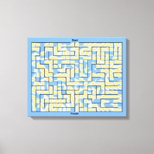 Blauw en Geel Maze Puzzel Canvas Afdruk