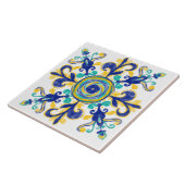 Blauw en geel mediterraan decoratief patroon tegeltje (Zijkant)