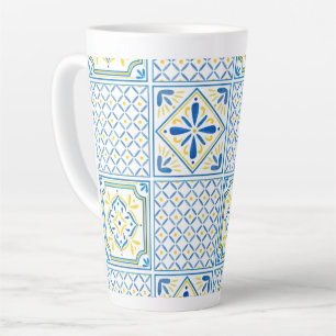 Blauw en Geel Mediterraan Italiaans Tegelwerk Latte Mok