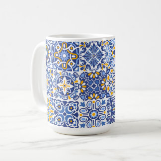 Blauw en geel mediterraan Marokkaans tegel Koffiemok