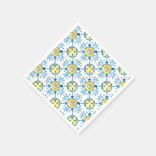 Blauw en geel mediterraan tegel papier servet (Hoek)