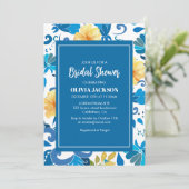 Blauw en geel mediterraan Vrijgezellenfeest Kaart (Staand voorkant)