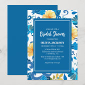 Blauw en geel mediterraan Vrijgezellenfeest Kaart (Voorkant / Achterkant)