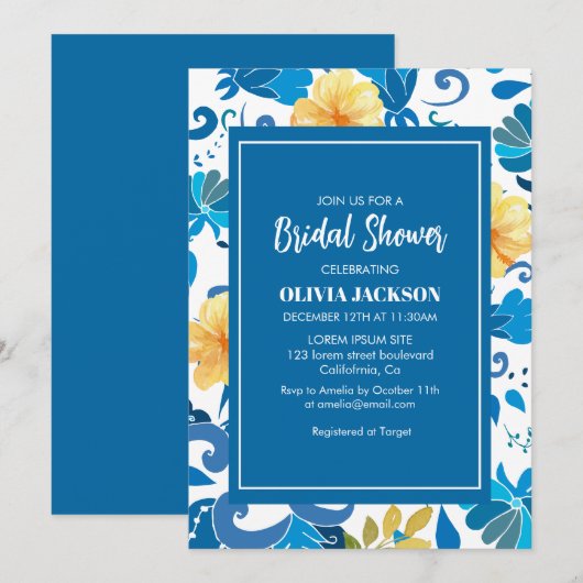 Blauw en geel mediterraan Vrijgezellenfeest Kaart (Voorkant / Achterkant)