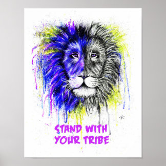 Blauw en geel met Poster tekst - Lion Print!