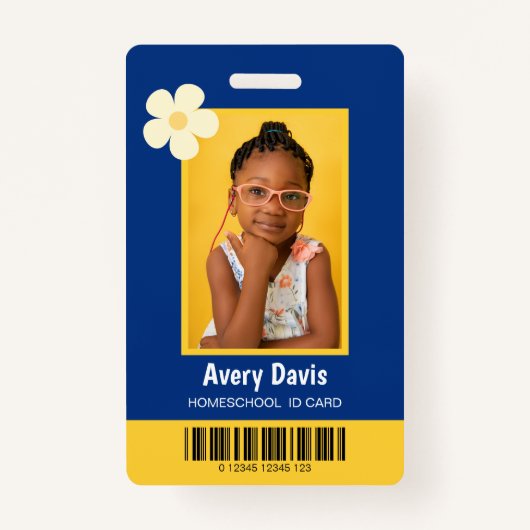 Blauw en Geel Minimalistische Thuisschool ID-kaart Badge (Voorkant)