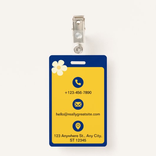 Blauw en Geel Minimalistische Thuisschool ID-kaart Badge (Achterkant met clip)