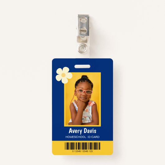 Blauw en Geel Minimalistische Thuisschool ID-kaart Badge (Voorkant met clip)