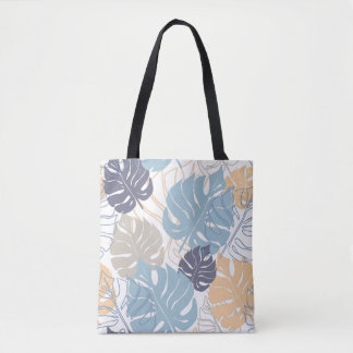 Blauw en geel monstera bladerenprint op Tote Bag