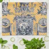 Blauw en geel Neoclassiek Toile Frans Land Theedoek (Gevouwen)