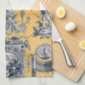 Blauw en geel Neoclassiek Toile Frans Land Theedoek (Quarter Fold)