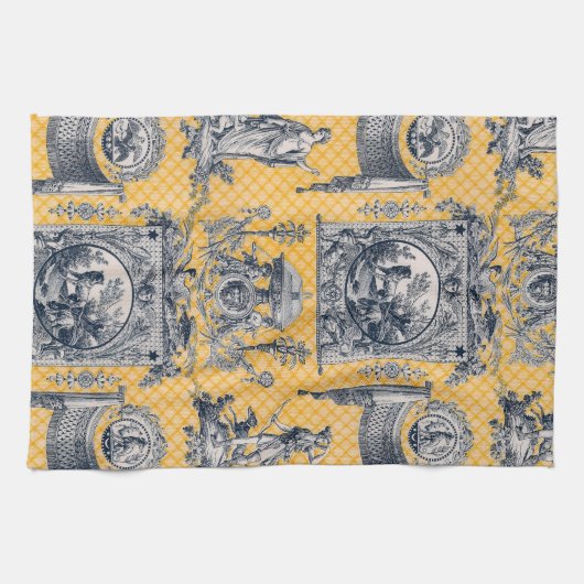 Blauw en geel Neoclassiek Toile Frans Land Theedoek (Horizontaal)