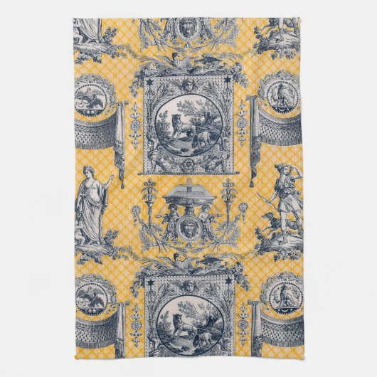 Blauw en geel Neoclassiek Toile Frans Land Theedoek (Verticaal)