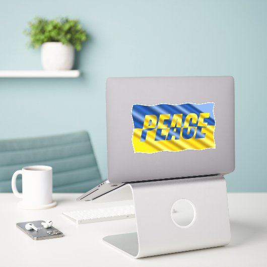 Blauw en Geel Oekraïne inspireren vrede in oorlog Sticker (Laptop op bureau)