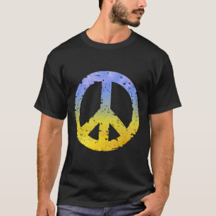 Blauw en Geel Oekraïne Vredesteken Retro Gevoel Oe T-shirt