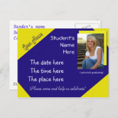 Blauw en geel Open Huis afstuderen briefkaart (Voorkant / Achterkant)