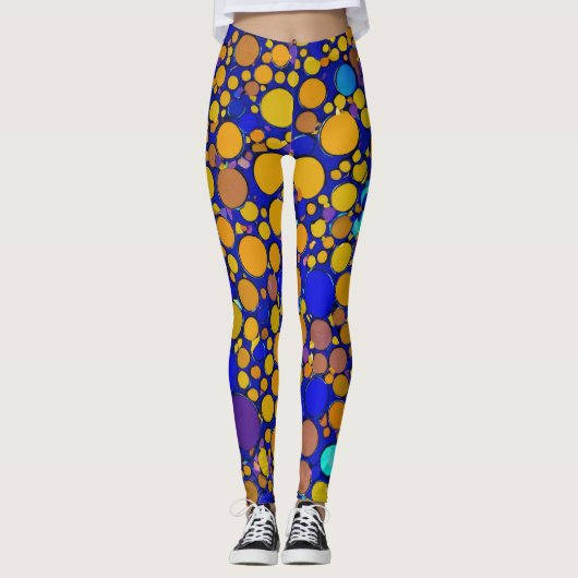 BLAUW EN GEEL PAARSE Verjaardagsfeestje Leggings (Voorkant)