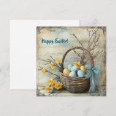  blauw en geel paaseieren en narcissen feestdagenkaart (Voorkant / Achterkant)