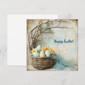  blauw en geel paaseieren en narcissen feestdagenkaart (Voorkant / Achterkant)