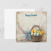  blauw en geel paaseieren en narcissen feestdagenkaart (Voorkant / Achterkant)