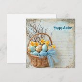 blauw en geel paaseieren en narcissen feestdagenkaart (Voorkant / Achterkant)