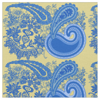 Blauw en geel paisleypatroon stof