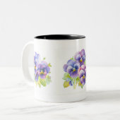 Blauw en geel Pansy Flowers Koffie Mok (Voorkant links)