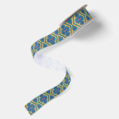 Blauw en Geel Patroon Satijnen Lint (Achterkant)