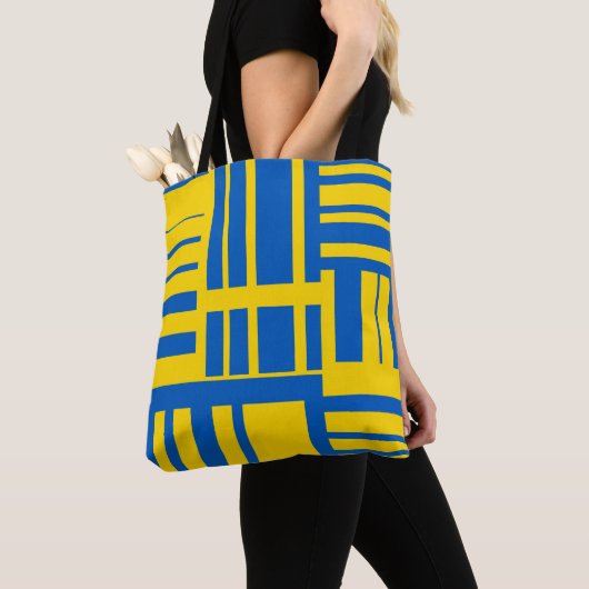 Blauw en geel patroon van het ontwerp van de kleur tote bag (Dichtbij)