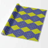 blauw en geel patroonontwerp cadeaupapier (Uitgerold)