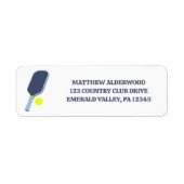 Blauw en geel pickleball-paddle retouradres etiket (Voorkant)