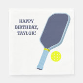 Blauw en geel pickleballpaddle gepersonaliseerd servet (Voorkant)