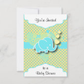 Blauw en Geel Plaid met Baby Elephant Kaart (Voorkant)