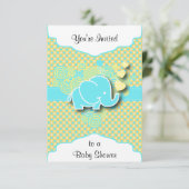 Blauw en Geel Plaid met Baby Elephant Kaart (Staand voorkant)