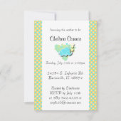 Blauw en Geel Plaid met Baby Elephant Kaart (Achterkant)