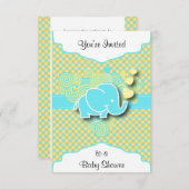 Blauw en Geel Plaid met Baby Elephant Kaart (Voorkant / Achterkant)