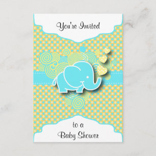 Blauw en Geel Plaid met Baby Elephant Kaart
