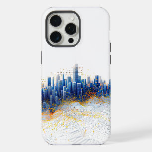 Blauw en geel pointillisme stedelijke architectuur iPhone 15 pro max case