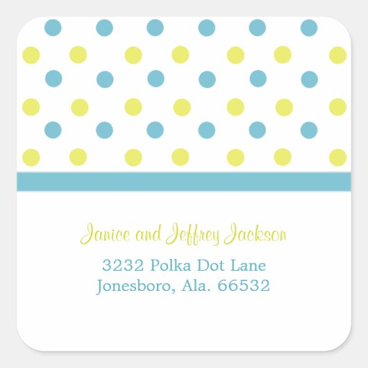 Blauw en geel: Polka Dot Address Sticker (Voorkant)