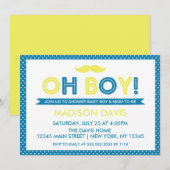 Blauw en geel Polka Dot Oh Boy Baby shower Kaart (Voorkant / Achterkant)