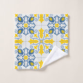 Blauw en geel Portugees tegels patroon Bad Handdoek (Wasdoekje)