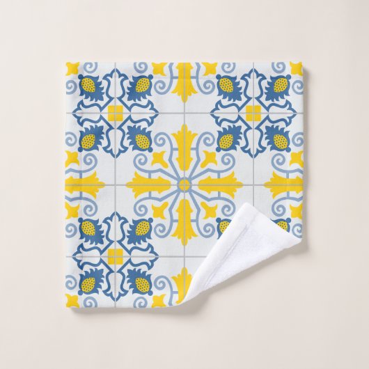 Blauw en geel Portugees tegels patroon Bad Handdoek (Wasdoekje)