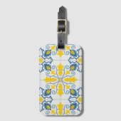 Blauw en geel  Portugees tegels patroon Bagagelabel (Voorkant (verticaal))