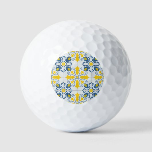 Blauw en geel  Portugees tegels patroon Golfballen (Voorkant)