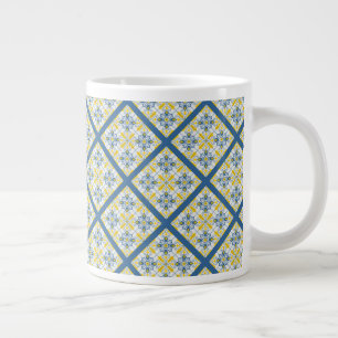 Blauw en geel  Portugees tegels patroon Grote Koffiekop