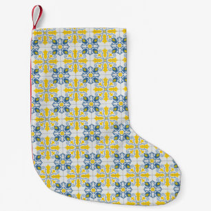 Blauw en geel Portugees tegels patroon Kleine Kerstsok