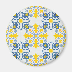 Blauw en geel  Portugees tegels patroon Magneet