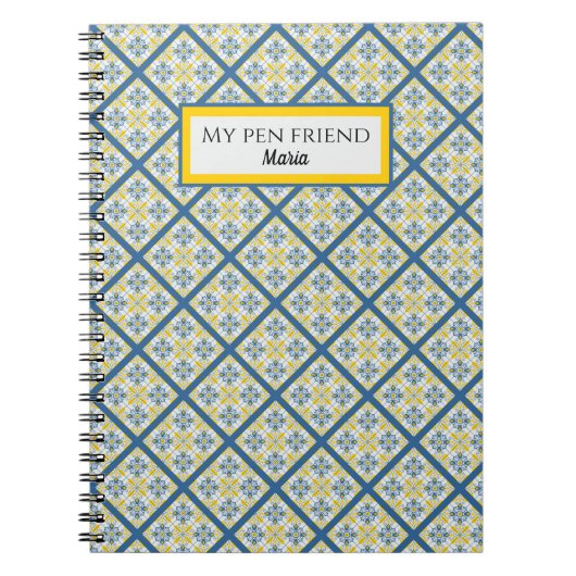 Blauw en geel Portugees tegels patroon Notitieboek (Voorkant)